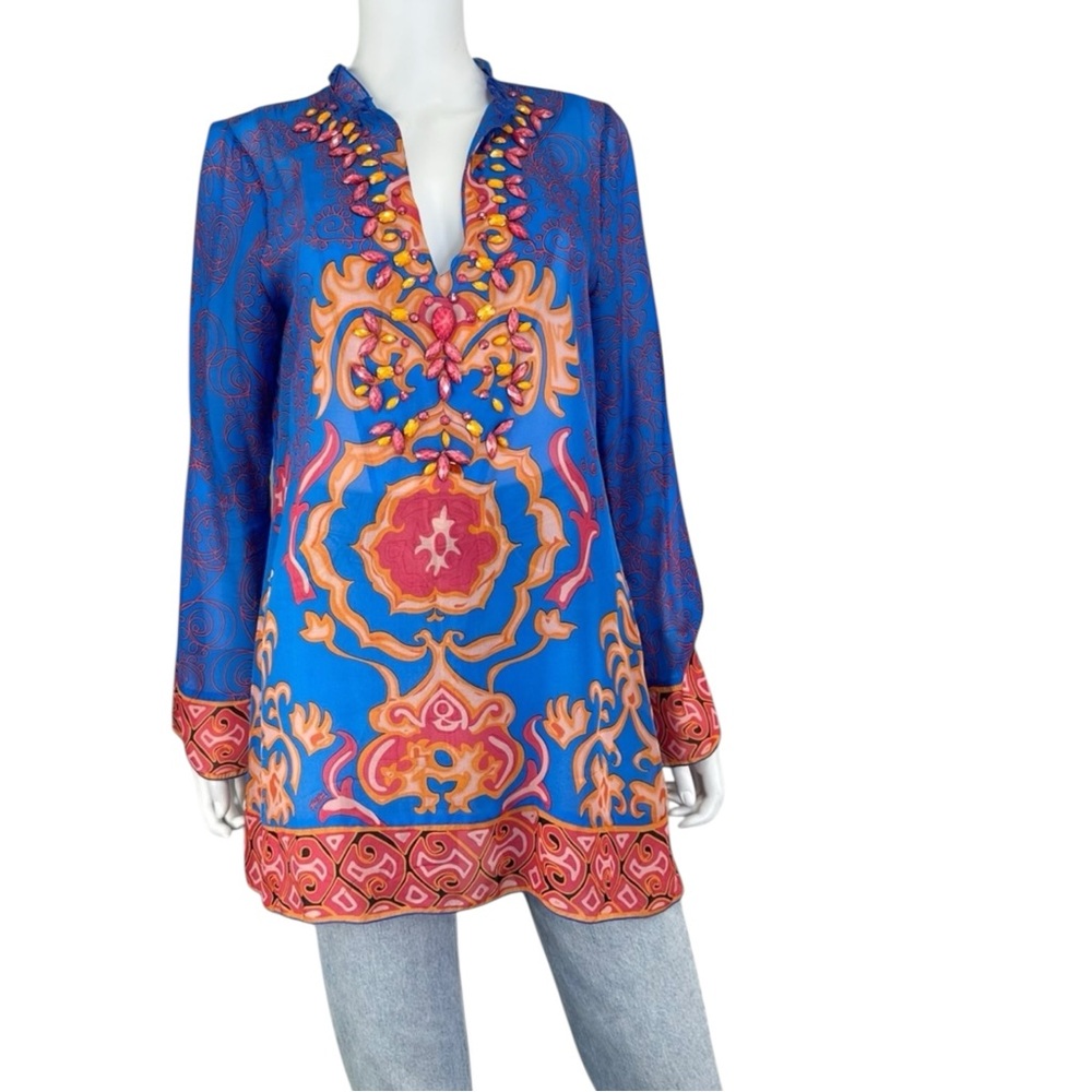 Hale Bob CABANA Blue Paisley Tunic Size M O0674